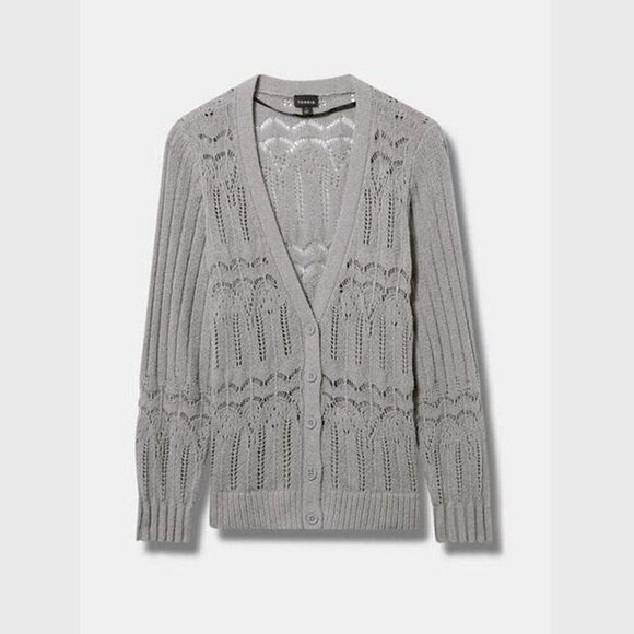 Torrid - Pointelle Cardigan V-Neck Sweater in Formal Gray - Picture 12 of 12